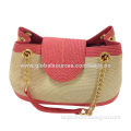 Women's Straw Cute Satchel Bag in Two Tone Effect, Chain Strap, Suitable for Summer Outing